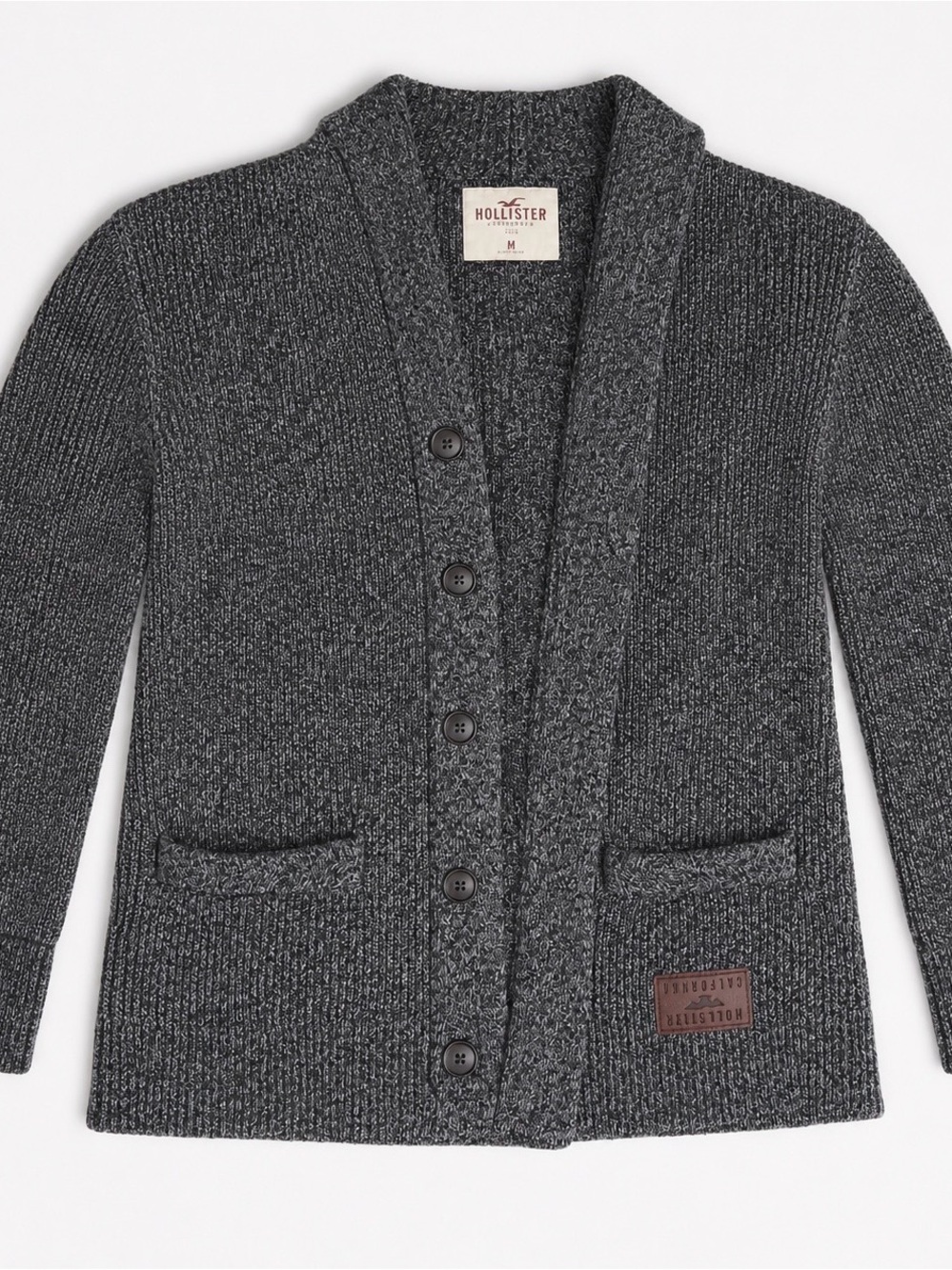 Hollister Dark Charcoal Ribbed Shawl-Collar Cardigan